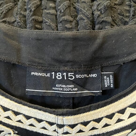 PRINGLE 1815 SCOTLAND 100% Cotton Black & Cream Embroidered Babydoll top EUC 10 - Picture 8 of 9